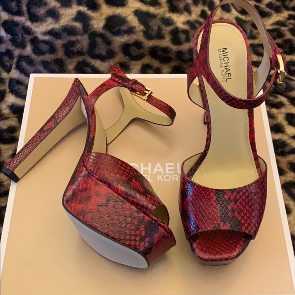 MICHAEL Michael Kors Red Snakeskin Platform Sandals - Picture 4 of 10